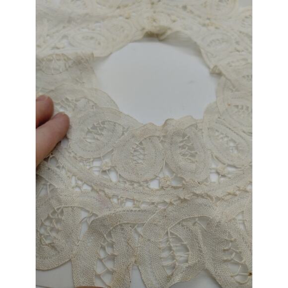 Vintage Round Battenburg Lace Insert - Yellowed from Age - 13" x 12" - Picture 5 of 5